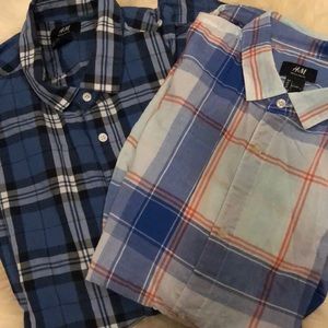 H&M long sleeve collared shirts plaid blue orange